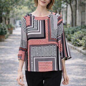 Ellen Tracy Multicolor Geometric Print Blouse